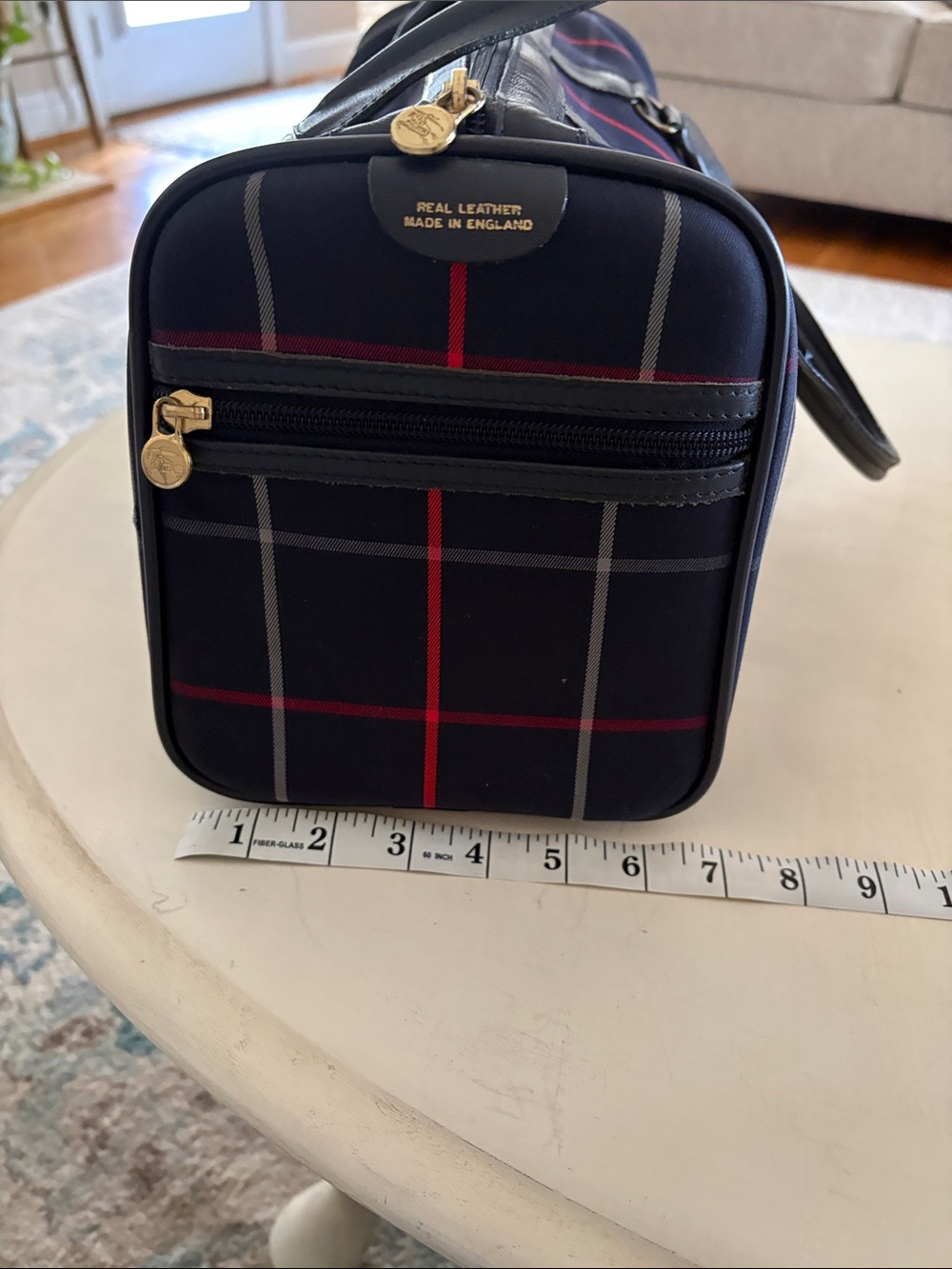 Vintage Burberry’s Navy Plaid Satchel with Burberry’s Scarf Accent-London - Picture 12 of 15